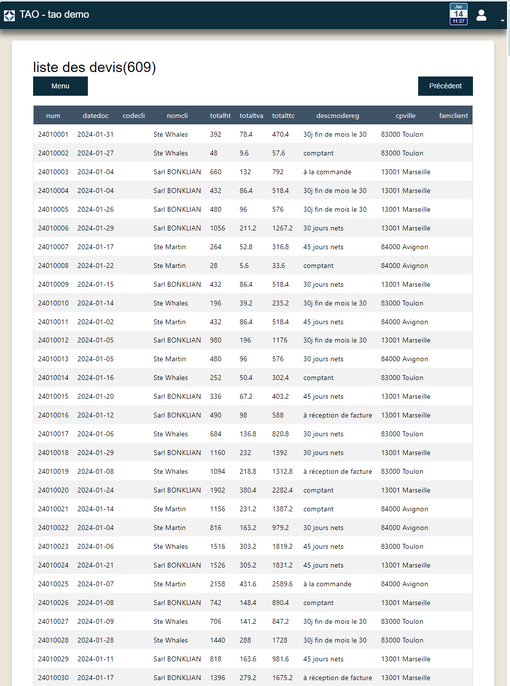 liste des devis