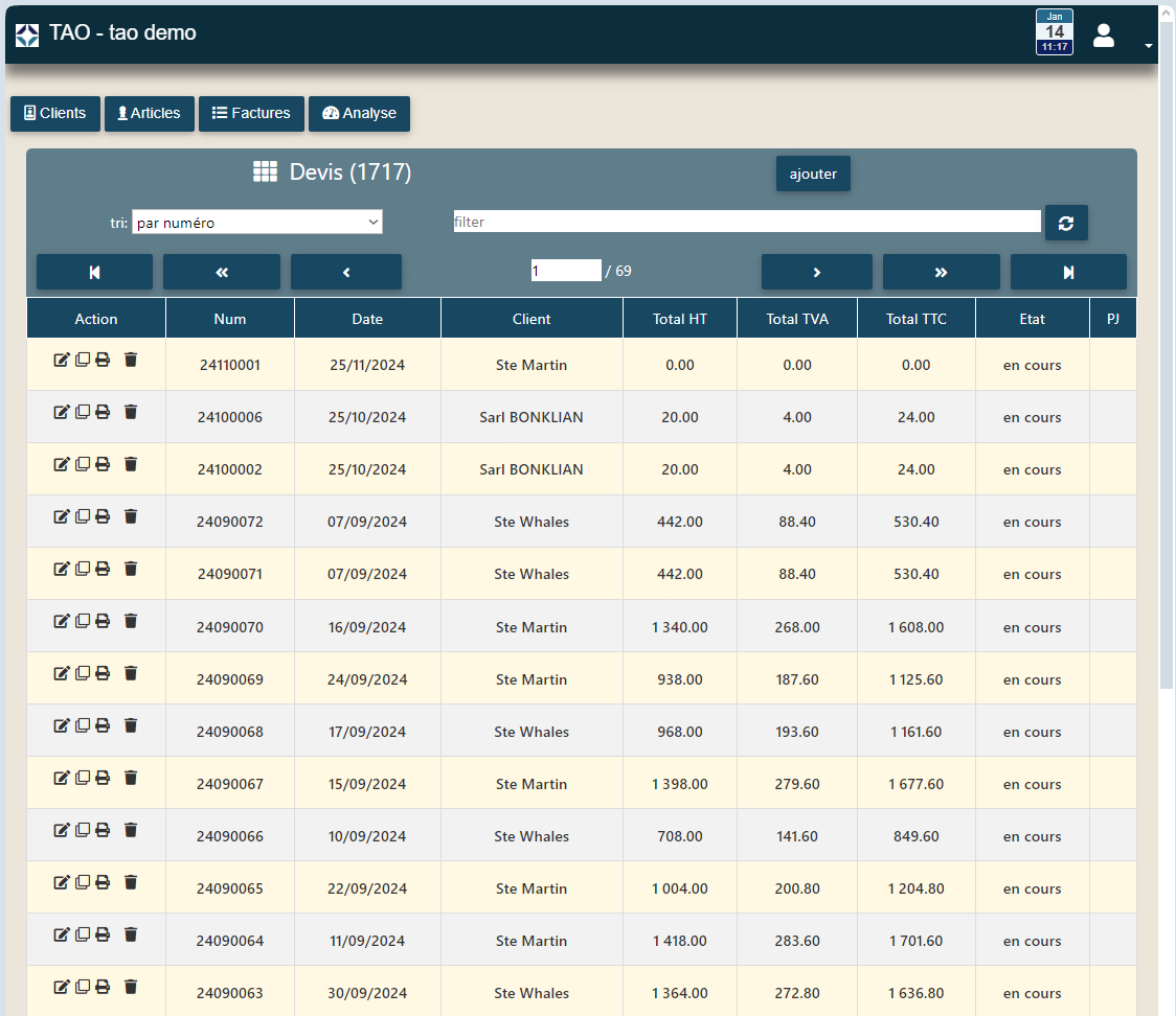 liste de slection des devis
