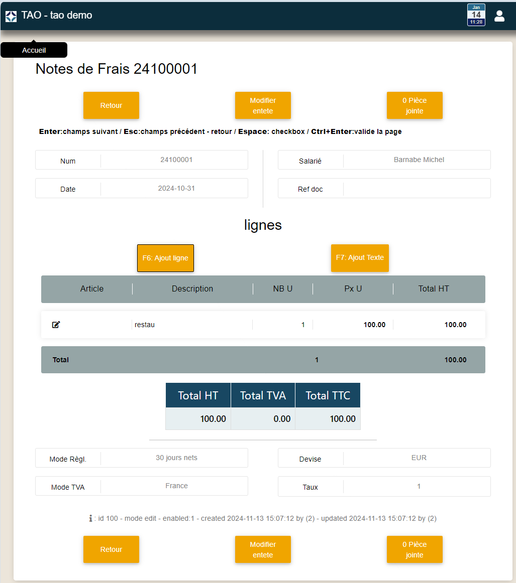 saisie des notes de frais
